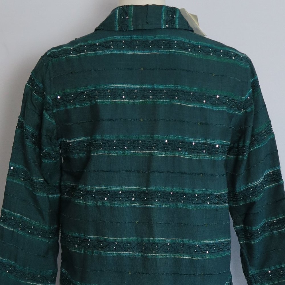 NWT Coldwater Creek Reversible Deep Teal Tonal Stripe Jacket Size PS - Picture 6 of 7